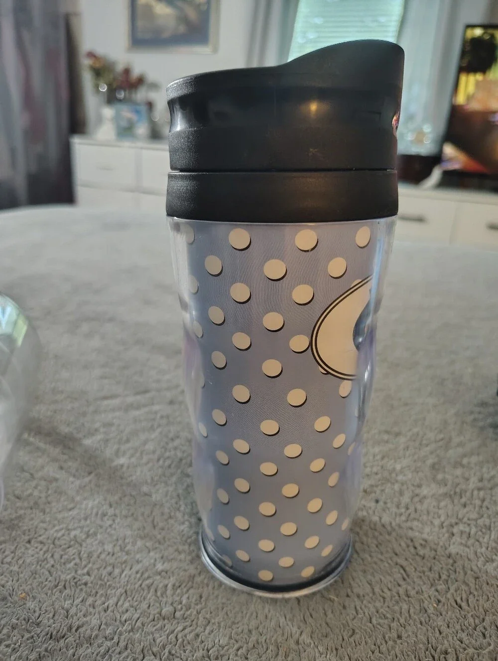University Logo Polka Dot Travel Tumbler - Light Blue & White UNC Double insulat